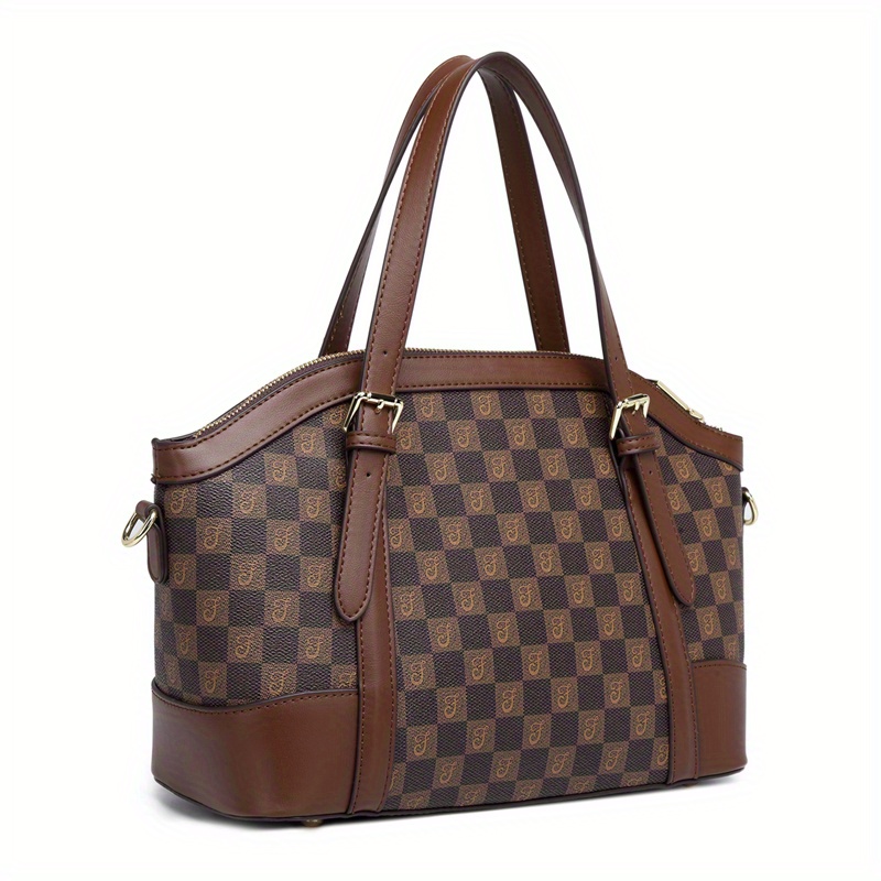 1pc womens genuine handbag modern vintage style with detachable shoulder strap front zipper closure durable metal hardware versatile for handheld crossbody or wrist carry in khaki coffee apricot deep brown crossbody bag checkered pattern bag oil edge detailing Product details 6