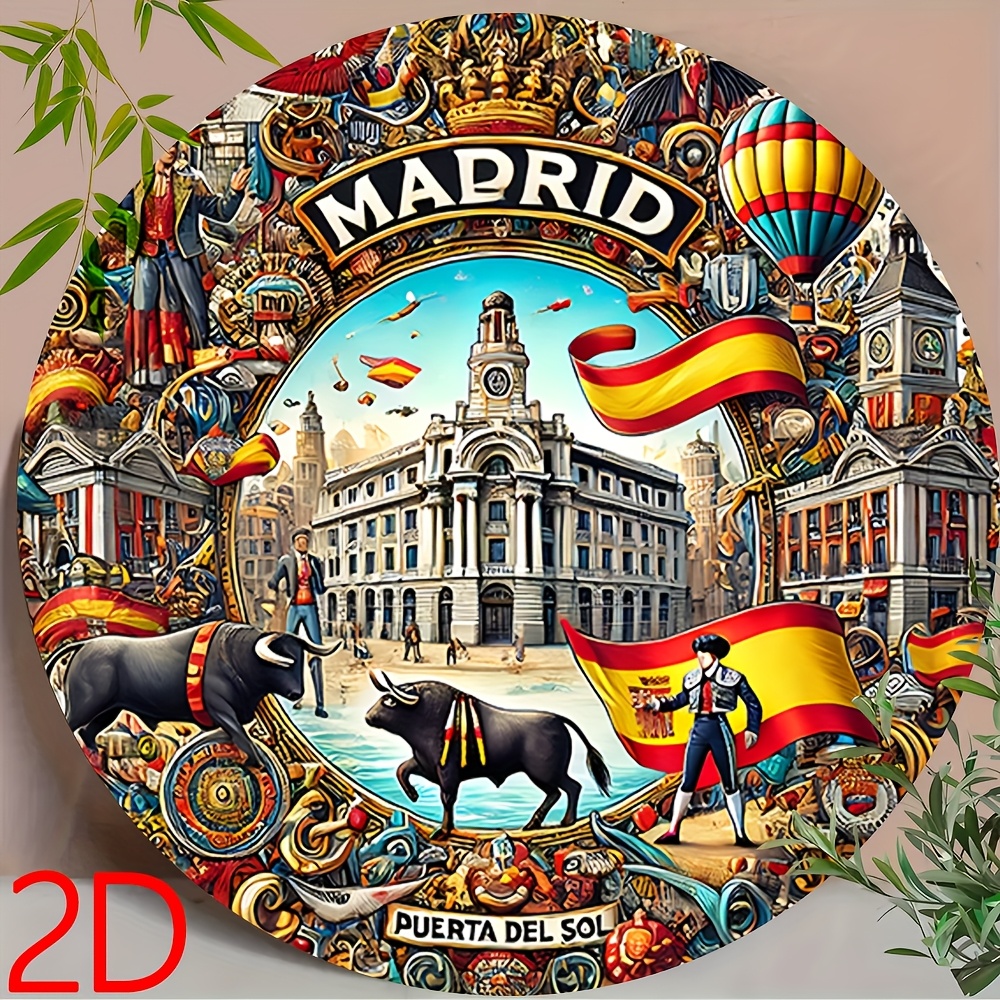 TEMU Decoración de pared 2D, 1 pieza, con temática española de Madrid - vintage de de flamenco y de corridas de - Placa de aluminio con colores de