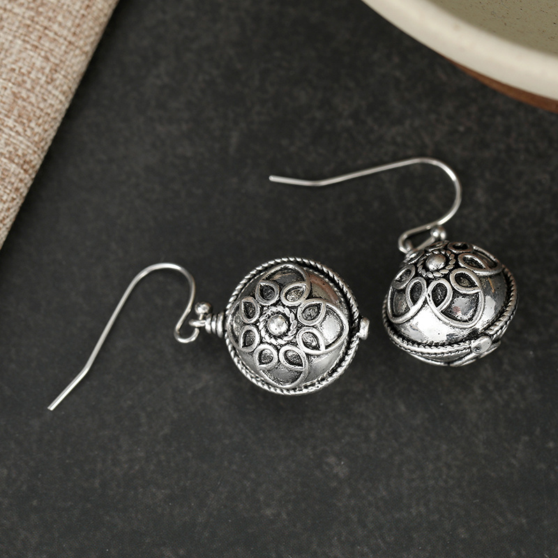 Vintage Hollowed Out Carved Spherical Earrings