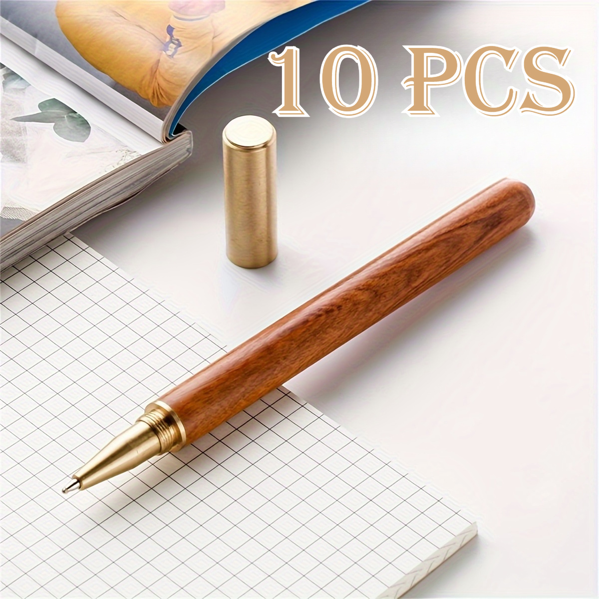 Elegant Vintage Wooden Gel Pen Set (10pcs), Ideal For Everyday Office Writing