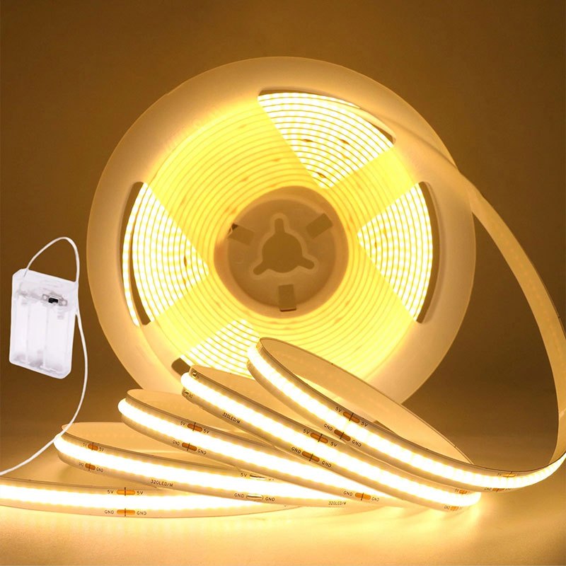 battery powered cob led strip lights in 1 2 3 4 5 10m with   temperature 3000k 6000k ideal for kitchen wardrobe tv backlight and under cabinet lighting no wiring required flexible for ambient lighting and home decoration