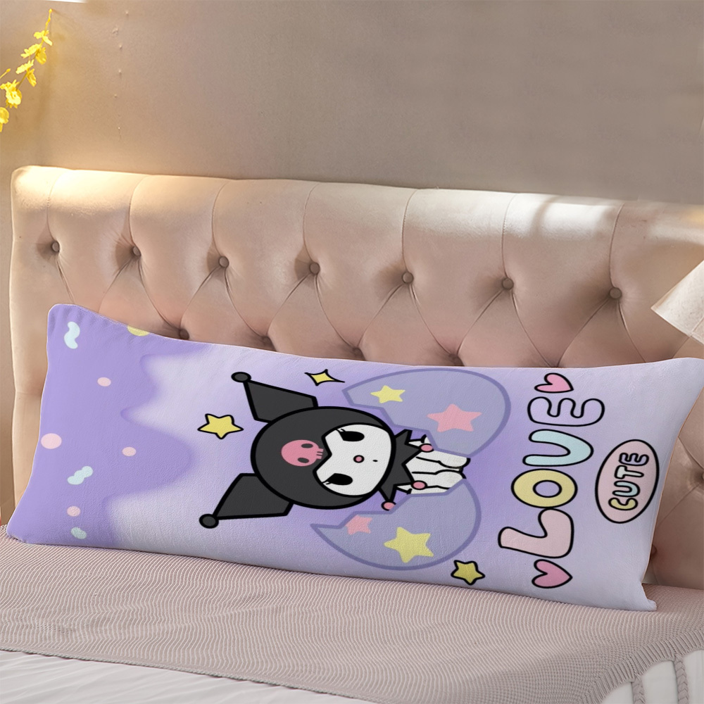 

1pc Sanrio Kuromi Body Pillow, 20x54 Inches, Double-sided Cartoon Design, Breathable Polyester, Zip Closure, Machine Washable, Contemporary Style For Room Types - Pillow Insert Not Included