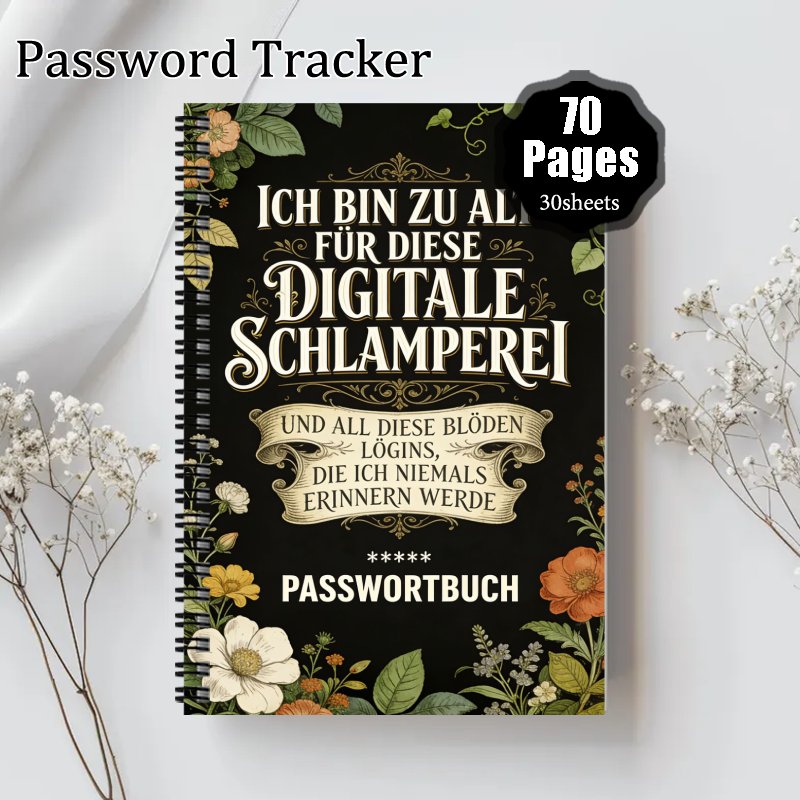 E-shop deutsches Passwort-Notizbuch mit deutschem Beschriftungssystem – Spiralgebundenes Logbuch geeignet für Internet-Anmeldung, Passwort-Verwalter,