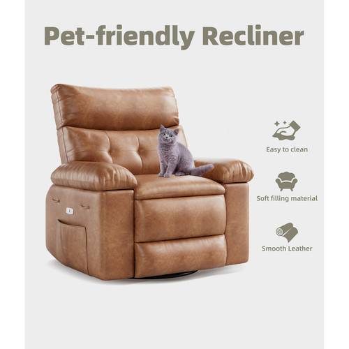 Adult Swivel Recliner Chair, PU Leather Manual Recliner for Living Room, Lounge Chair with Side Pocket, Single Sofa Seat for Living Room, RV, Bedroom