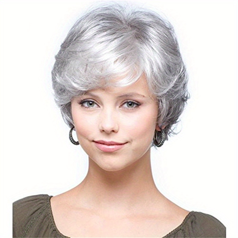 TEMU 1pc, Middle-aged And Elderly Women's Granny Gray Fluffy Short Curly Wig: Wig, Suitable For Role Play
