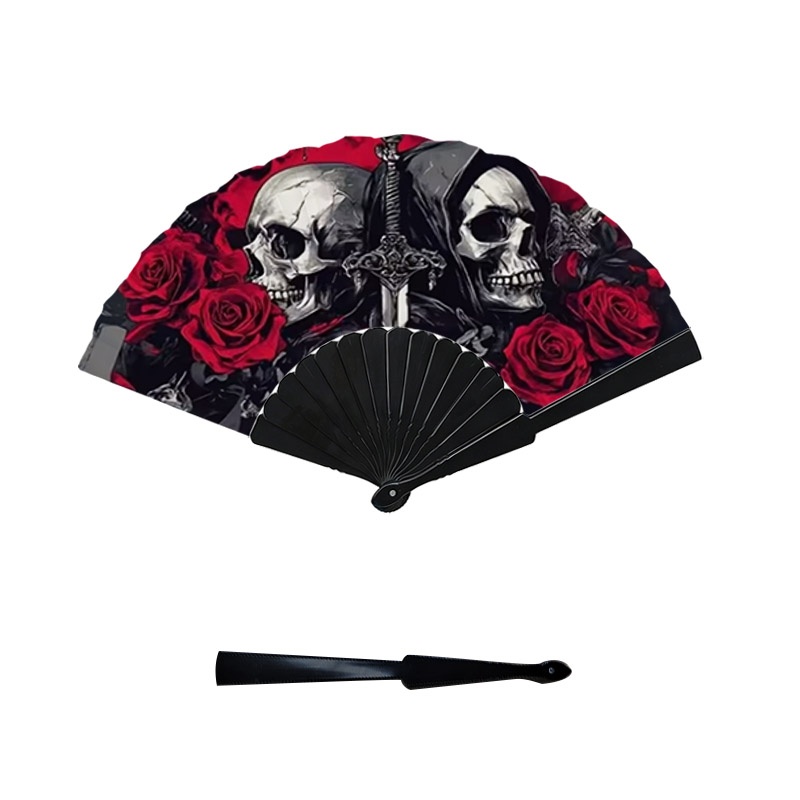 TEMU Éventail pliant à main avec imprimé , épée et , style gothique , 1 pièce, accessoire à bâtons en plastique, convient pour les vacances , les