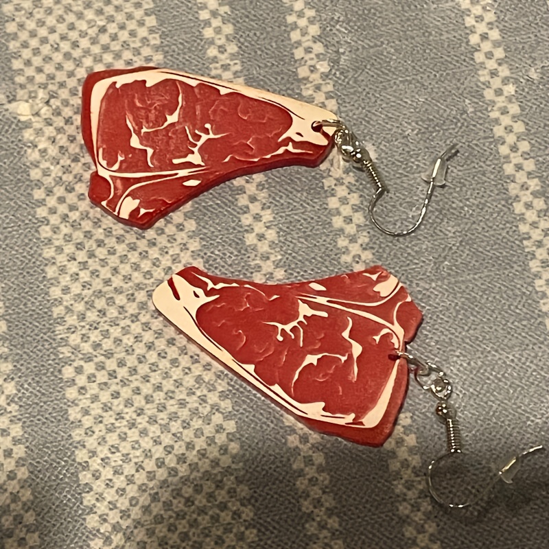 TEMU Steak-shaped Acrylic Earrings, Women's Fun Food-themed Pendant Earrings, Lightweight Meat Grain Stud Earrings