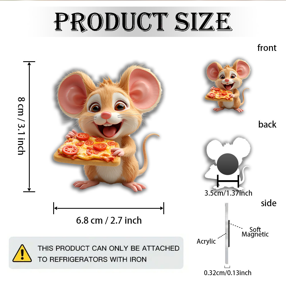 TEMU 1pc Pizza Mouse Magnet With Melted & Eyes - Cute Cgi Suitable For Fans Of Cartoons, Pizza Lovers, Decor, Refrigerator Magnets, Themed Decoration