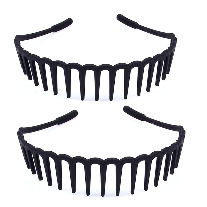 TEMU 2pcs Women Men Plastic Tooth Hair Comb Headband Black Non-slip Hairband Hair Comb Hair Band Hair Hoop Hair Accessory