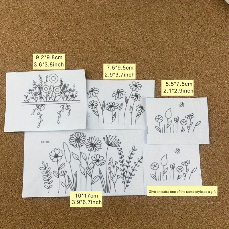 TEMU 5pcs Water-soluble Self-adhesive Embroidery Patches, Beginner Embroidery, For Sweaters, Jeans, And Hoodies, Perfect For Handmade Gifts And
