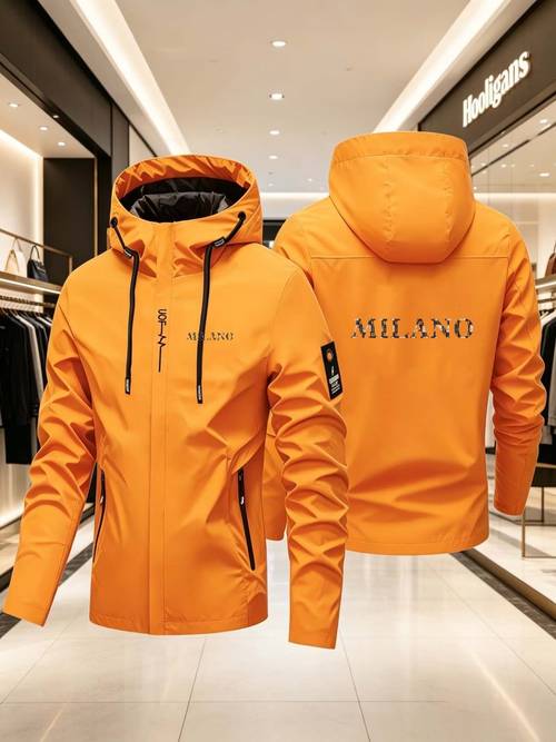 photo de l'article veste à capuche pour homme avec imprimé de lettres tendance, manteau zippé coupe-vent décontracté printemps automne, streetwear , haut dextérieur