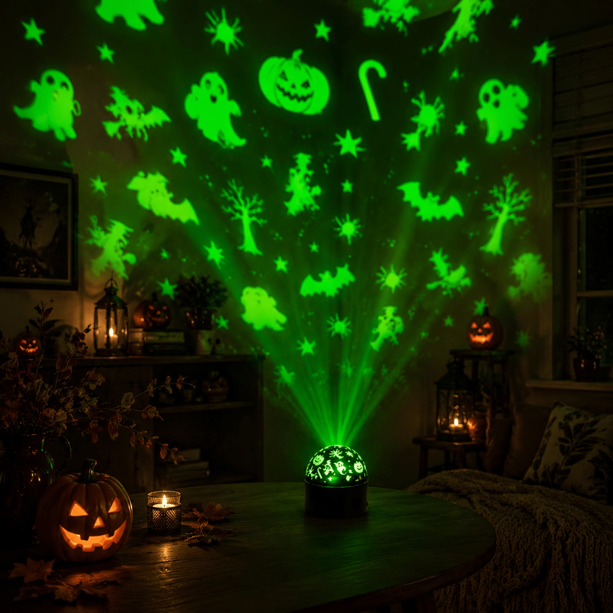 TEMU Lampe de projection citrouille colorée, 1 pièce, lumière sur le thème d'Halloween, décoration pour ambiance intérieure, lampe à projection à