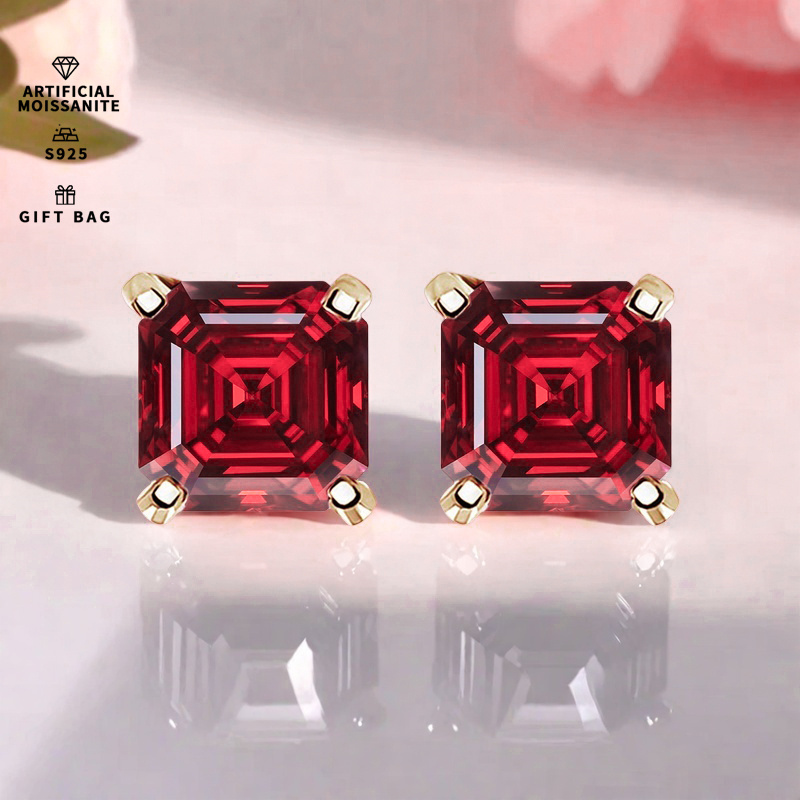 Women's 1CT Asscher Cut Moissanite Earrings, Elegant Gift