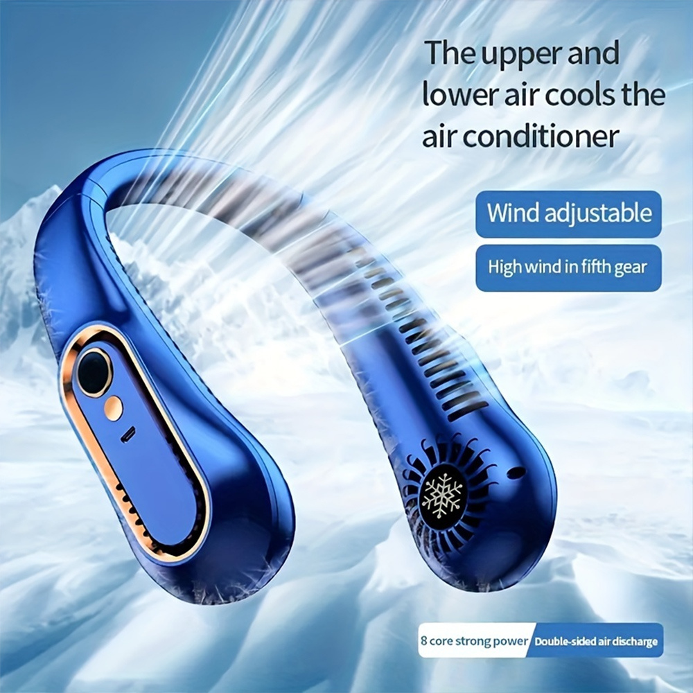 sports   mini bladeless neck fan ultra long   5 gear adjustable silent usb charging with  