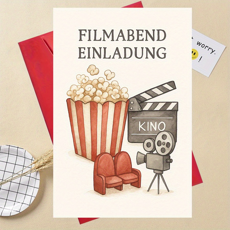 Image of 1pc Lustige Geschenkemovie Night Invitation Card Popcorn Cinema Themed Greeting For Unique Gift For Film Lovers Home Theater Gathering