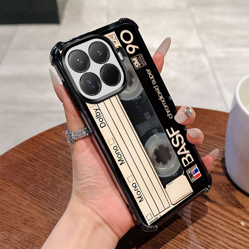 E-shop Handyhülle - Retro Vintage Kassettenband Stoßfestes Design Klare Hülle Schwarz Vollständige Abdeckung Handyhülle Geeignet für Xiaomi für Xiaomi