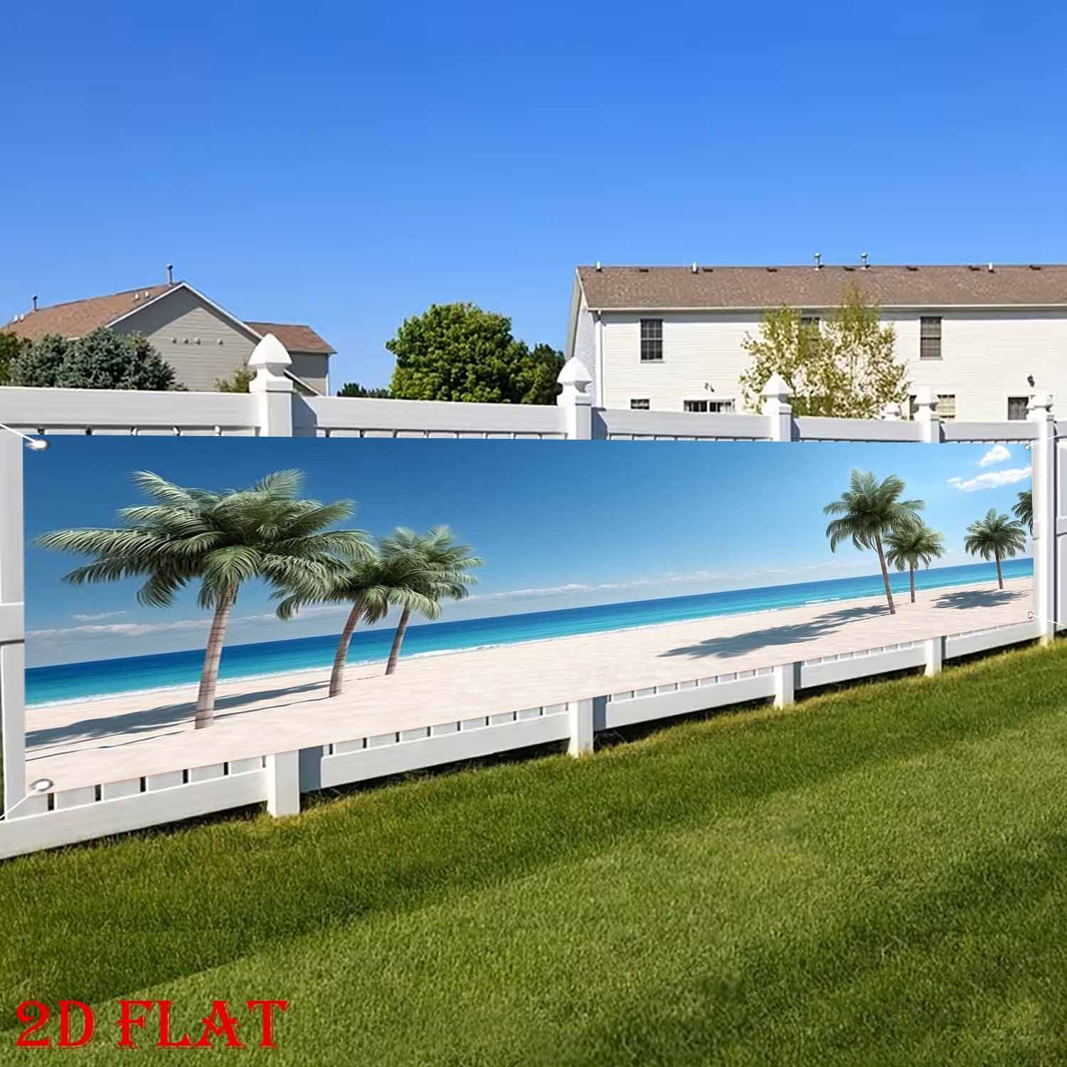 TEMU 2d Flat, 2d Flat 1pc Extra Large Size Tree Beach Sea Ocean Scenery Fence Banner Yard Flag Decoration Festival Celebration Outdoor Indoor Party