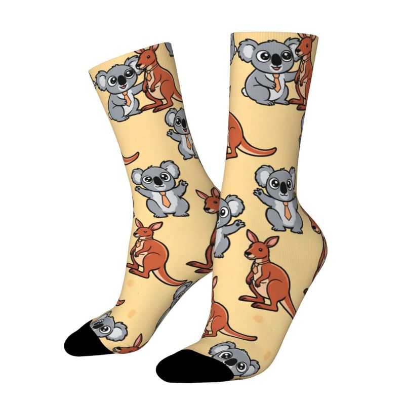 TEMU 1 Pair Unisex Spring Summer Outdoor Socks Kangaroo And Koala Cartoon Pattern Printed Socks Machine Washable, Suitable For , Comfortable And