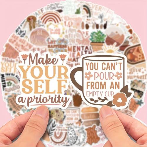 100pcs boho style motivational quotes mental health stickers self care and positive phrases suitable for decorating laptops cell phones guitars water bottles cars bicycles luggage scrapbooks musical instruments perfect