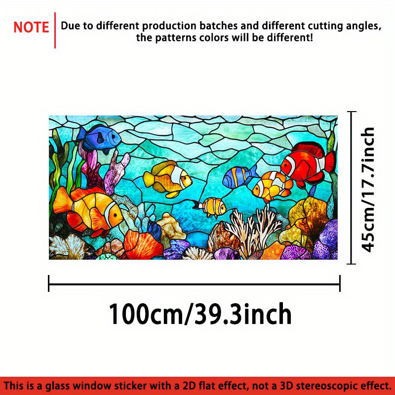 TEMU 1pc World Electrostatic Frosted Film, 45cm*100cm Tropical Colorful Fish And Coral Print Privacy Anti-peep Design, Pvc Electrostatic Glue-free