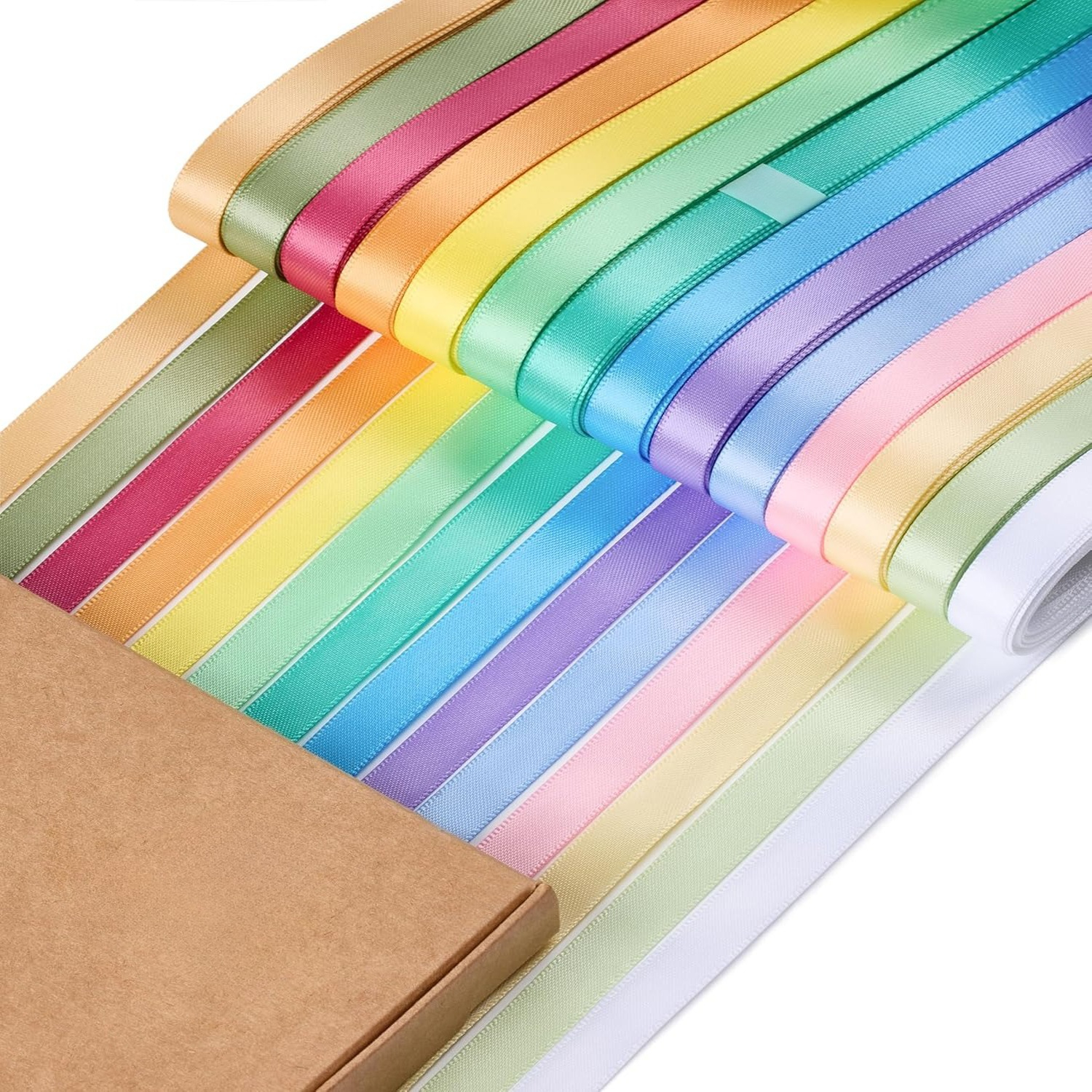 TEMU 14 Rouleaux de Ruban Pastel 3/8" X 70Yd Couleurs Assorties en Boîte pour Décoration de Mariage, Décoration de Jardin, Décoration Extérieure,