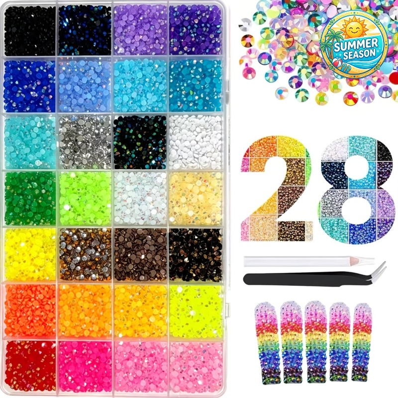 TEMU 10999pcs 3mm Nail Flatback Rhinestones, Ab Iridescent Flatback Rhinestone Set With Tweezers And Dotting Pen - Multi-functional Decoration Gems,