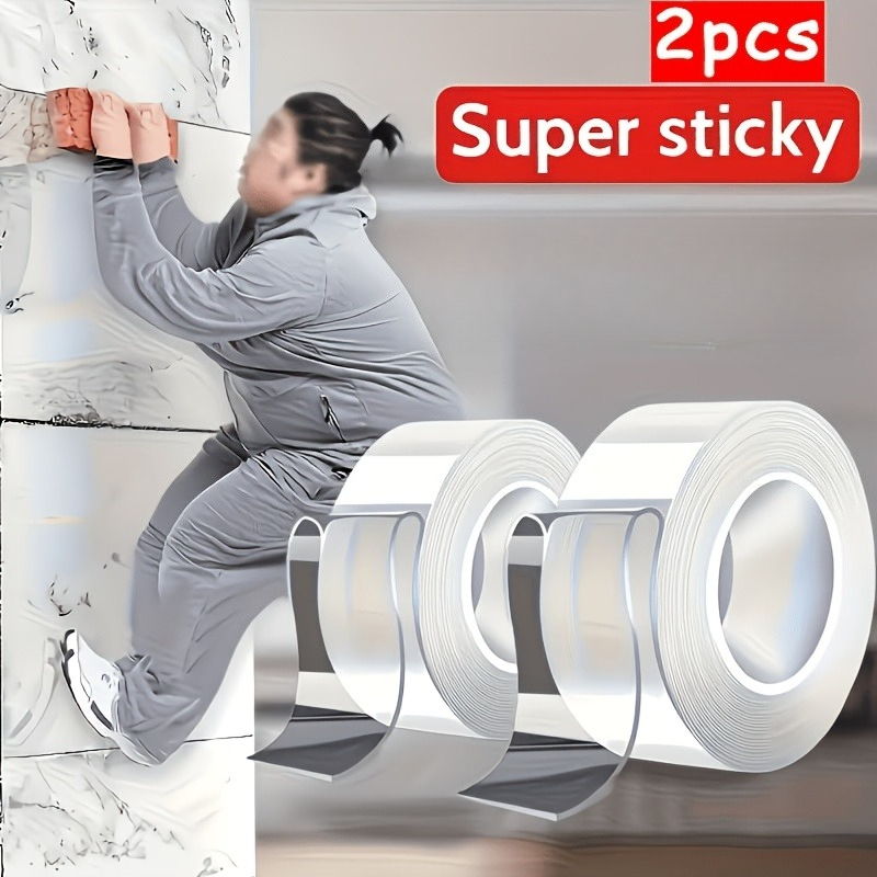 TEMU 2-roll Set Of Durable Double-sided Nano Tape - Ultra-strong , Reusable, Suitable For Arts And Holiday Decorations - For All Surfaces