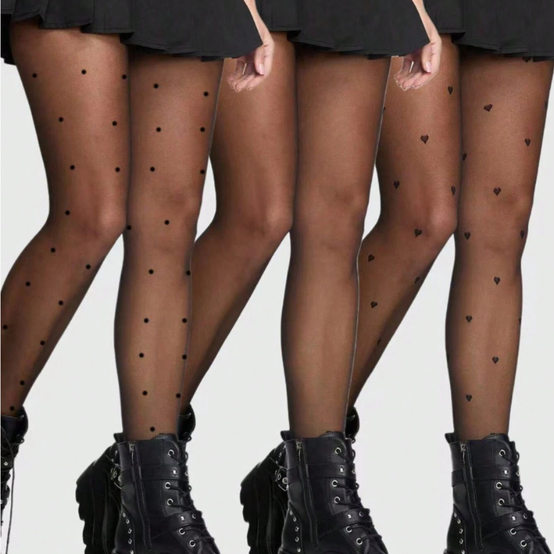 Image of (3pcs) Women's Of Sexy Heart And Polka Dot Patterned Stockings, Tights, Pantyhose, And Leggings
