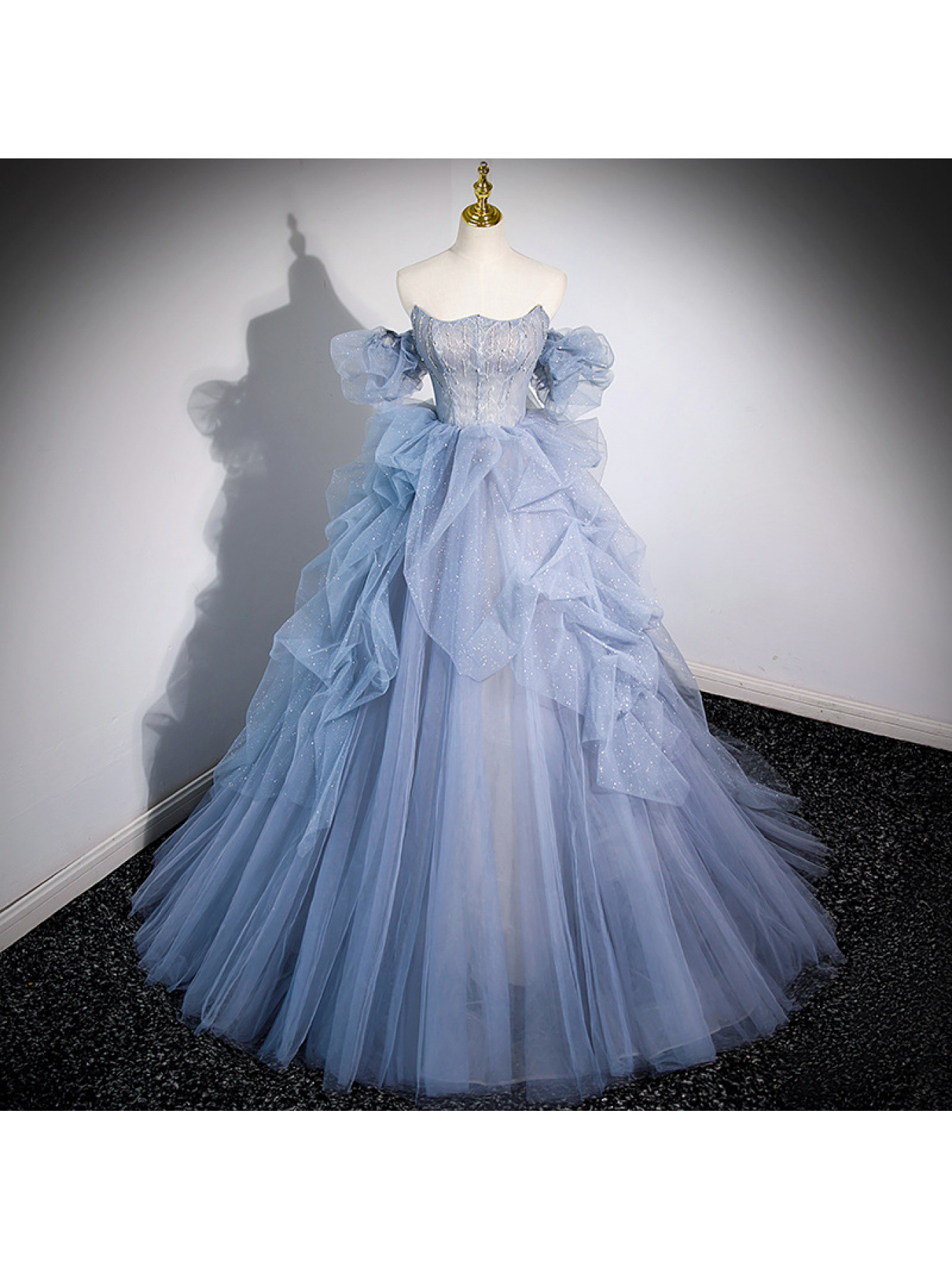 blue formal dress midi Amoris T822 Short Midi A Line Cocktail Dress