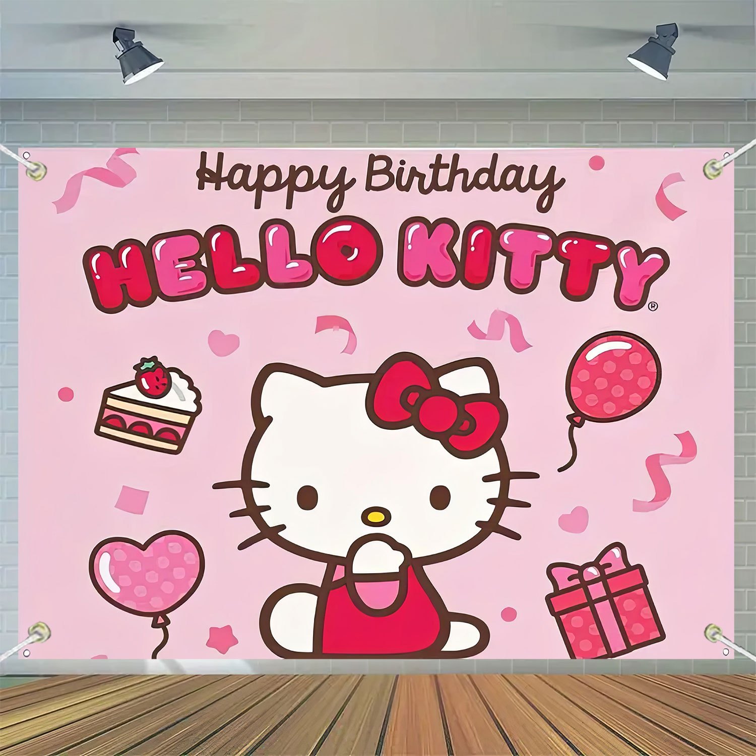 

1pc Sanrio Hello Kitty Birthday Backdrop Banner - Polyester , No Electricity Needed, Party Decoration For Birthdays, Anniversaries, Graduations, And Holidays