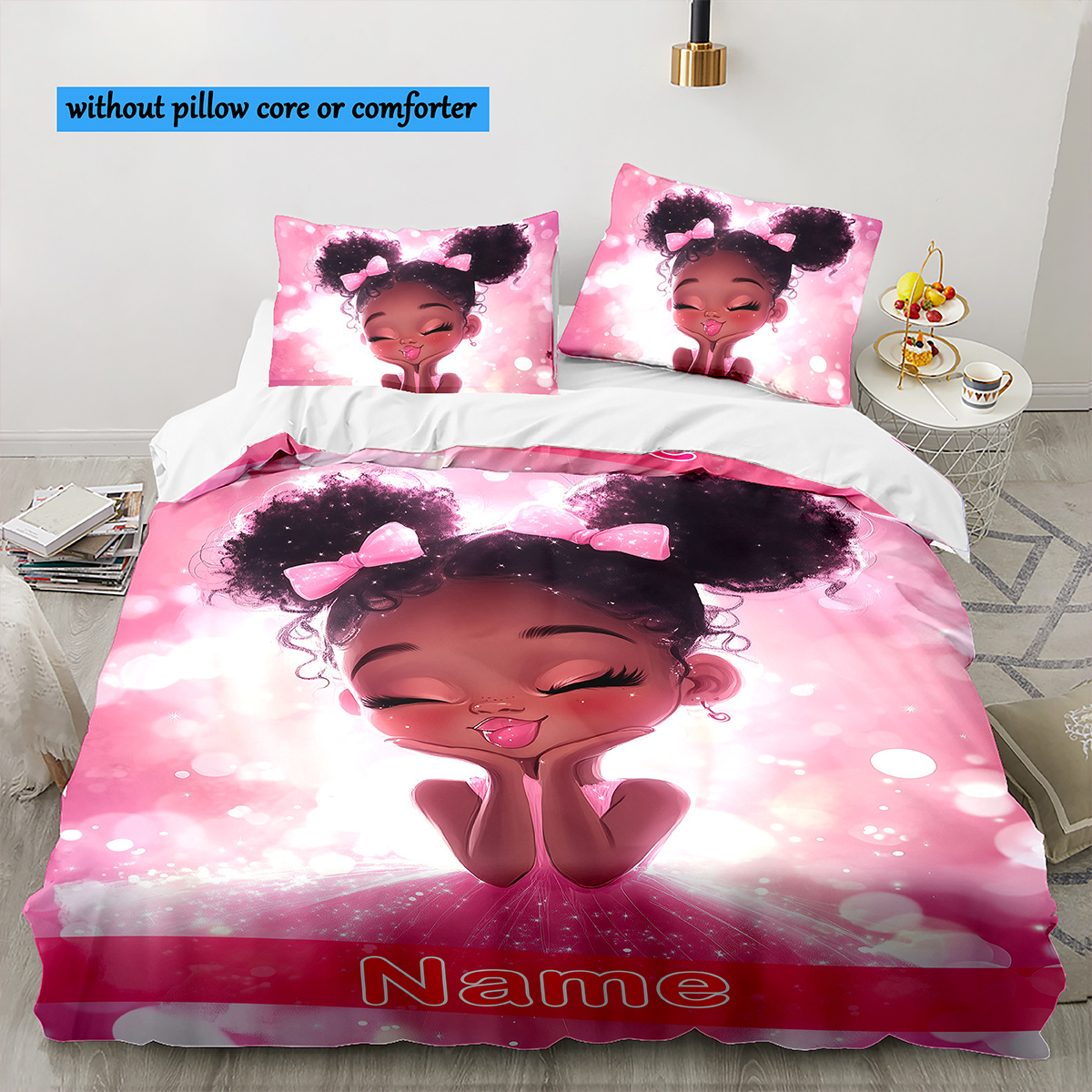 

Housse de Couette Personnalisée 3D avec Nom de Princesse - Imprimé Cartoon Dégradé Rose, Literie en Polyester avec Fermeture Éclair pour Toutes - 1 Housse de Couette & 2 Taies d'Oreiller ( Insert)