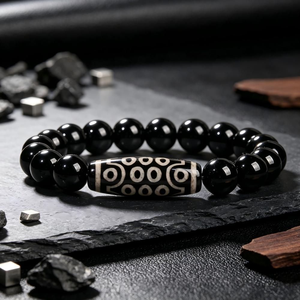TEMU 1pc Smooth Natural Black Agate And Oval Multi-circle Bead Elastic Bracelet Bring Gentle , Ease Restlessness And Release Daily Tension, Perfect
