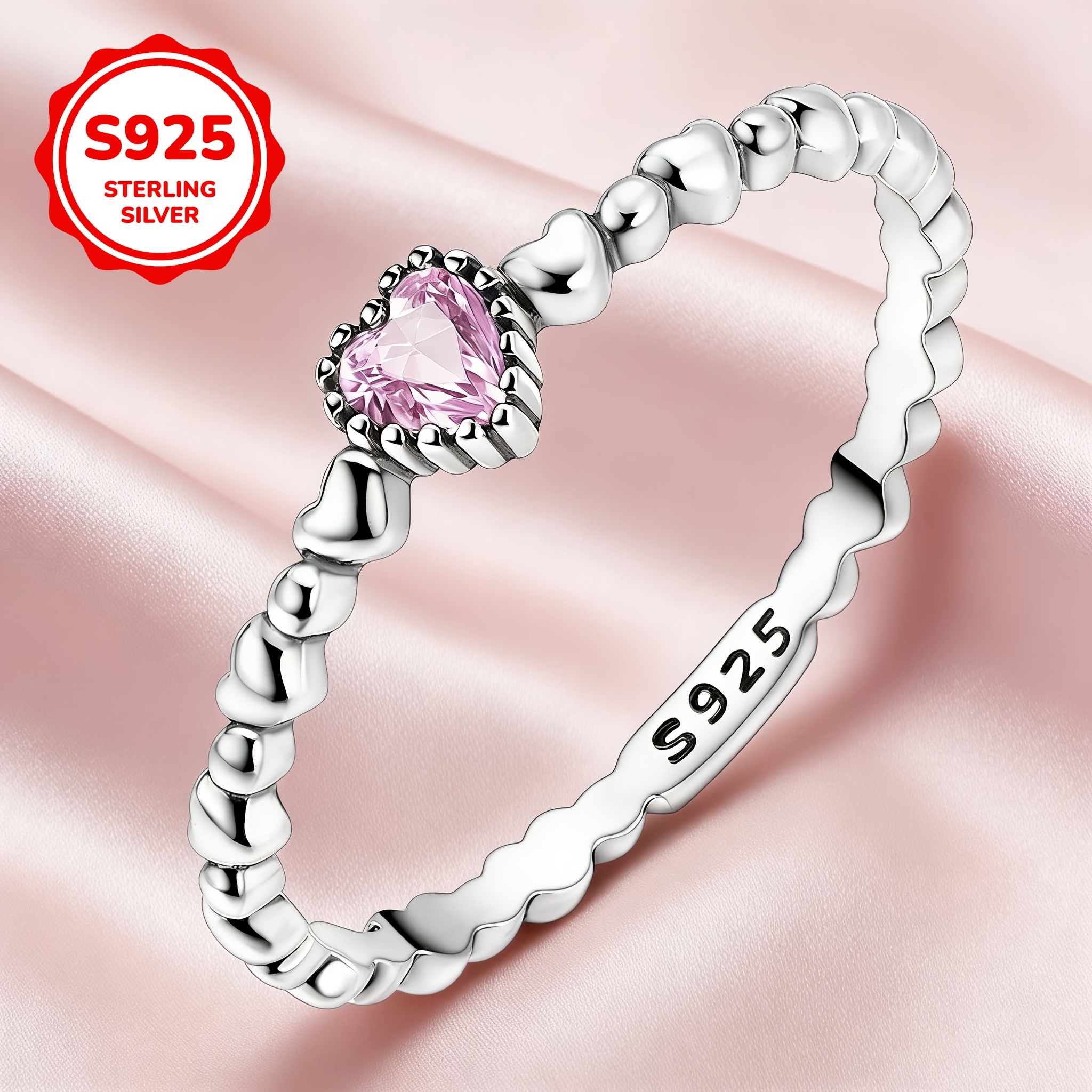 TEMU 1pc Heart Ring With Cubic Synthetic Zirconia. Women's Everyday Jewelry, Gifts For Family, ' Birthdays, And ' Anniversaries. Engagement And