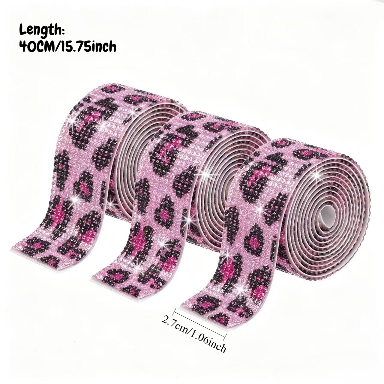 TEMU Leopard Print Self-adhesive Rhinestone Ribbon, No Sewing Required Ice Rhinestone Sparkling Sticker Roll, Suitable For Crafts, Phones, Car