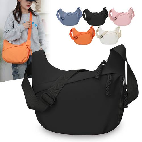 womens large capacity crossbody versatile shoulder bag multi functional casual dumpling bag solid color commuter bag travel bag handbag hand bag adjustable shoulder strap zipper closure design multi pocket