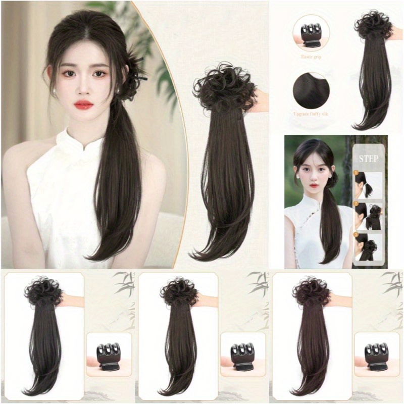 elegant deep wave ponytail extension for women natural looking synthetic hair claw clip in versatile for   details 2
