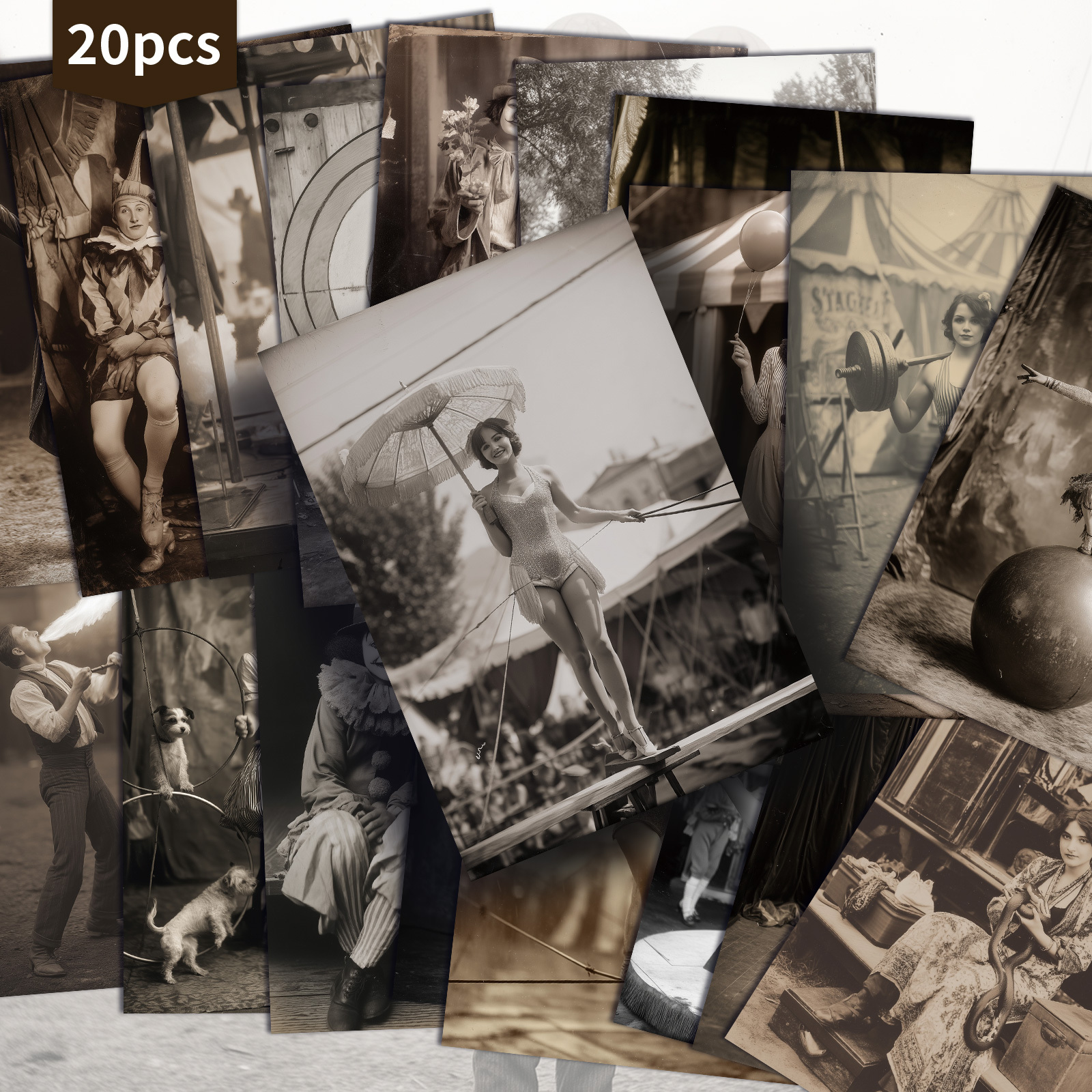 Set Of 20 Postcards Featuring Circus , Measuring 4x6 Inches. Vintage-style Are Perfect For Junk Journals, Showcasing Classic Pinup Art, And Are Ideal For Scrapbooking And Crafting