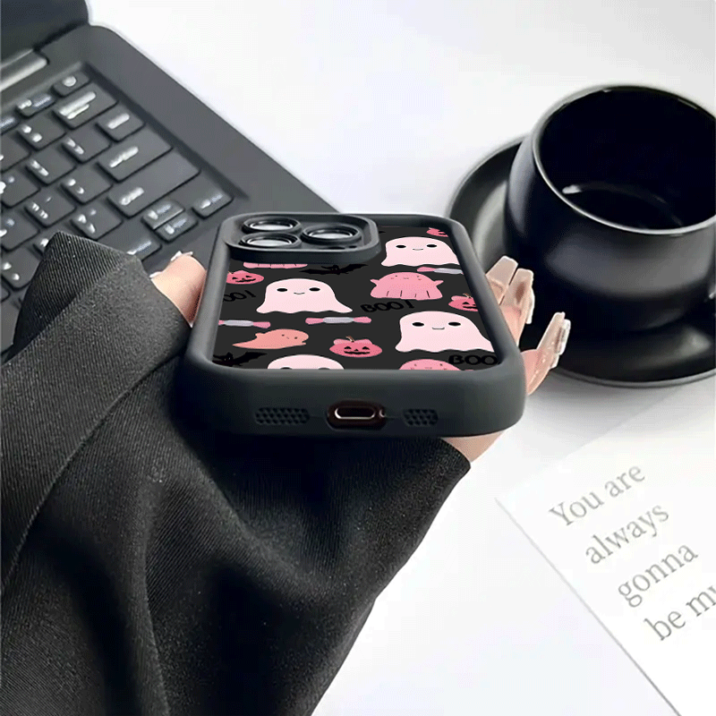 Burgundy Black and White Pink ghost TPU Shockproof Full Cover Precision Protective Case for Apple iPhone16promax, 16 15pro 14PLUS 13 12Pro 12mini 13 mini 11 Pro Max X XSMAX Pattern Printed Phone Case, Easter Gift, Christmas Halloween Decoration/Gift for Girlfriend, Boyfriend, Friends or