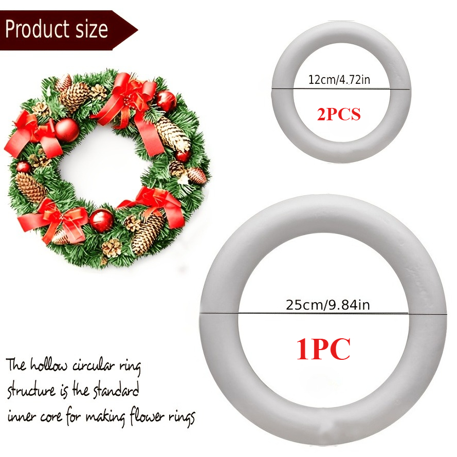 TEMU Set di 3 ghirlande in schiuma, due modelli di ghirlande circolari di dimensioni miste, base per manuale da 25 cm/12 cm, adatte per Natale,