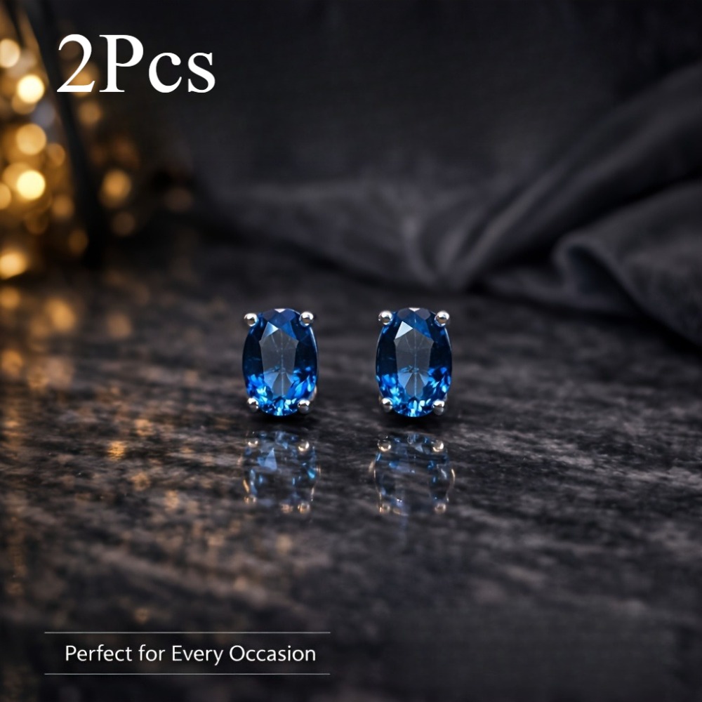 TEMU 2pcs Women' Luxury Ear Jewelry Topaz Earrings Elegant Design Daily Commute Versatile Jewelry Suitable For Social Gatherings And Various Formal