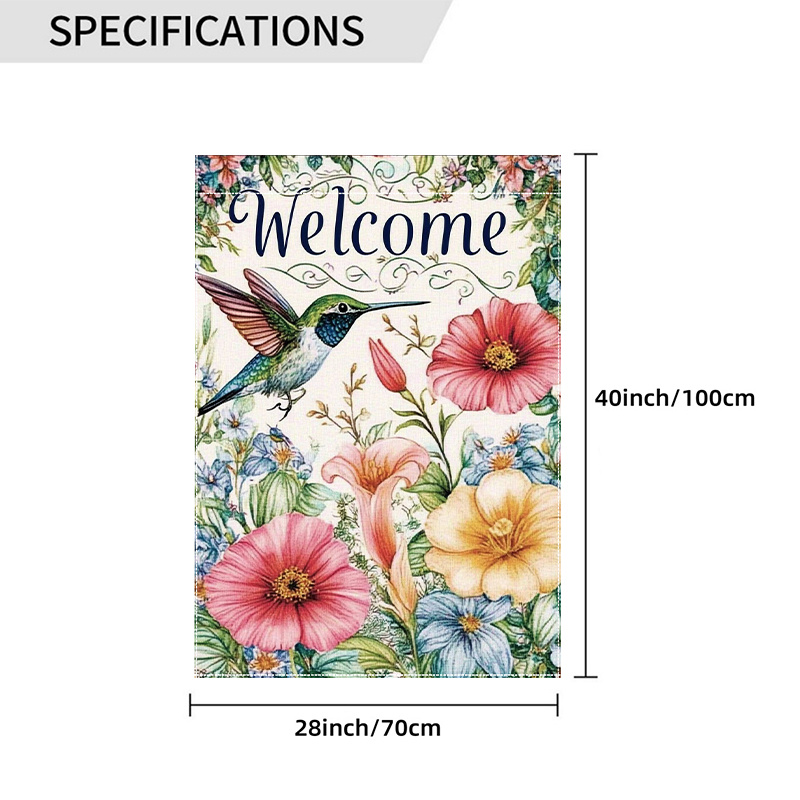 TEMU Welcome Spring Hummingbird & Flowers Garden Flag - Double-sided, Durable Polyester, 28x40 Inches - Perfect For Yard And Outdoor Decor