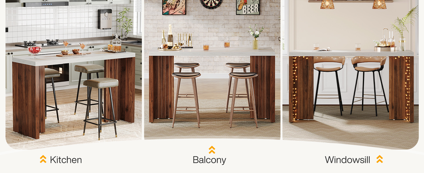 55.12-Inch Home Bar Table with Spacious Top, Modern Freestanding Mini Bar Unit for Living Room, Kitchen, Basement & Balcony, Brown & Black