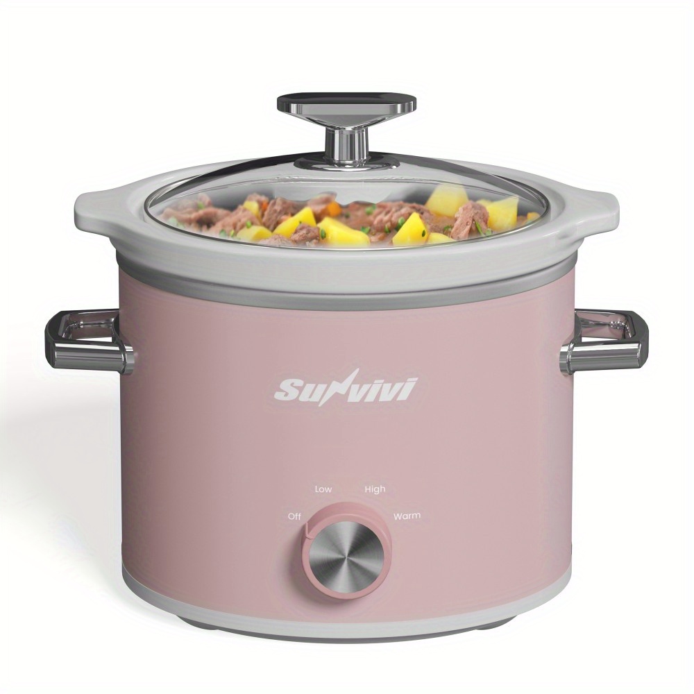 Royalcraft 2 Quart Slow Cooker, Small Slow Cooker With Removable Ceramic Pot, Slow Cooker Food Warmer With 3 Heating Settings & Dishwasher Safe Glass Lid
