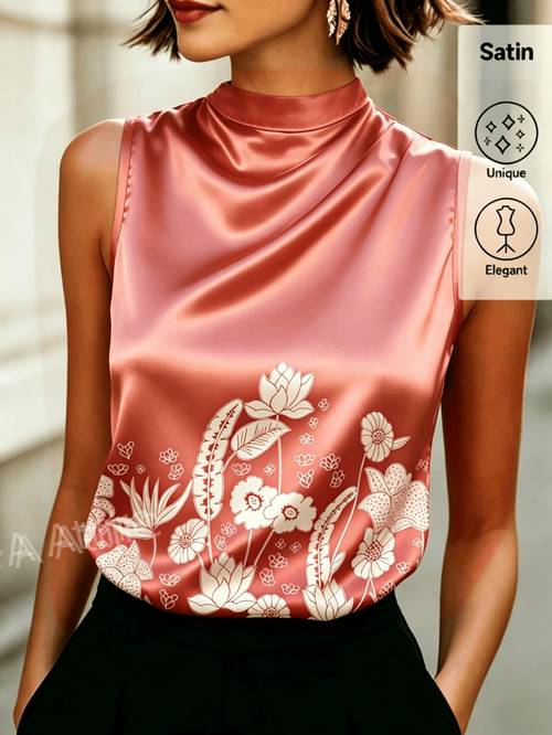 imagen del artículo Top para Floral Estampado Sin Chaleco con Cuello Elegante Casual y Ropa para Mujer un Elegante para Así Como para Uso para Ir al o Citas