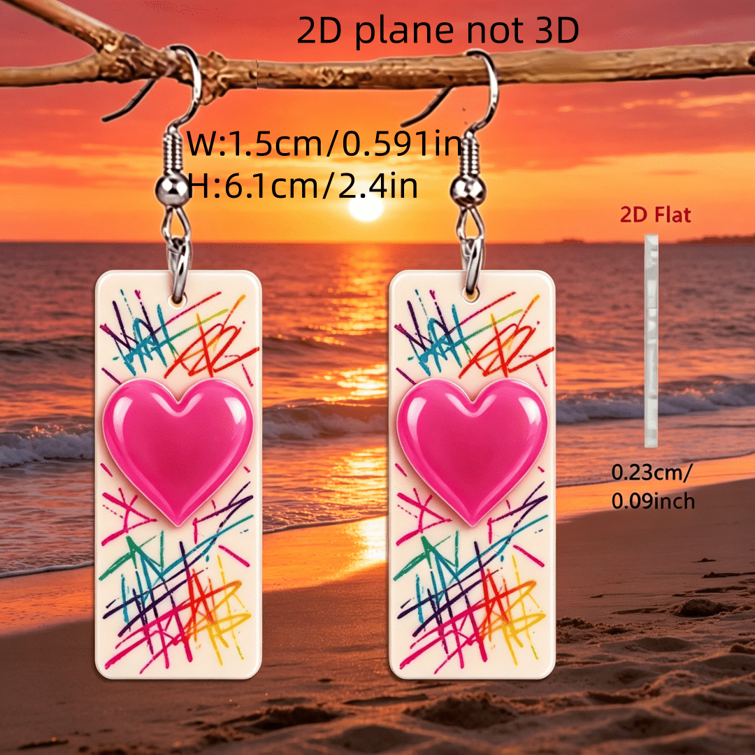Women's Cute Graffiti Pink Heart Acrylic Earrings