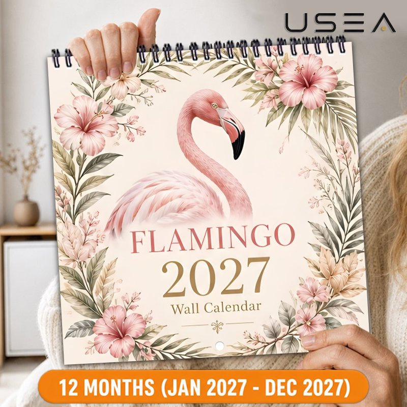 TEMU Calendrier mural 2027, calendrier mural 2027, planificateur mensuel 12 mois, calendrier à spirale à double , 8.3X8.3 carré, motif floral rose,