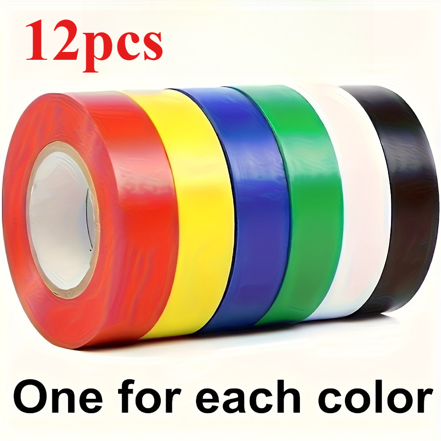TEMU 12 Rouleaux de Ruban Coloré, Ruban Électrique en PVC, Ruban Isolant, Attaches de Câble, de Couleurs Assorties