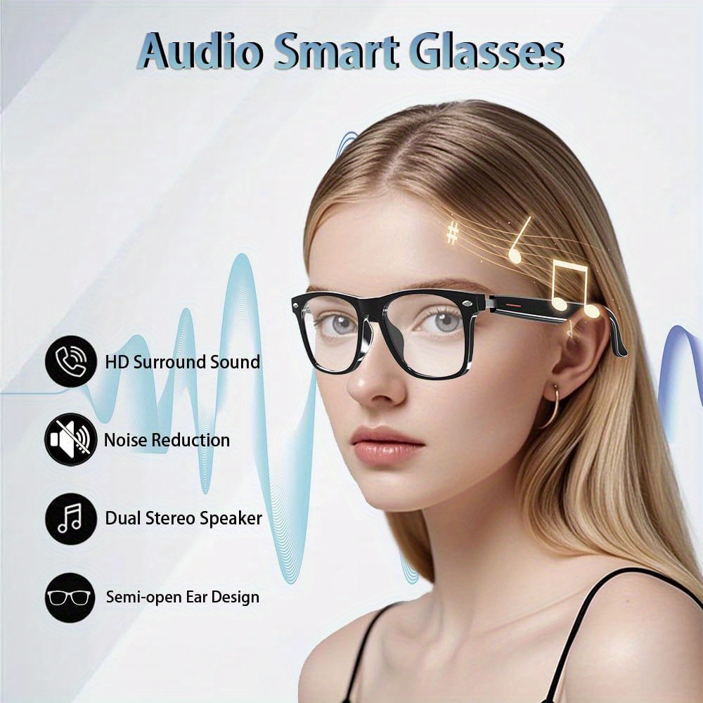 smart glasses with wireless audio for   men and women featuring built in open ear dual stereo microphone and speakers glasses   with blue light filtering and uv protection polarized lenses Product details 1