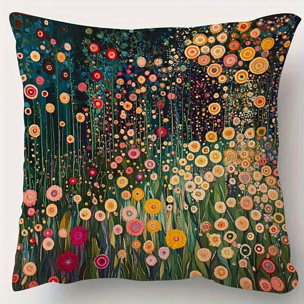 TEMU 1 housse de coussin décorative inspirée par Klimt - Design artiste autrichien avec fermeture éclair, en polyester doux (18x18 pouces/45x45 cm)