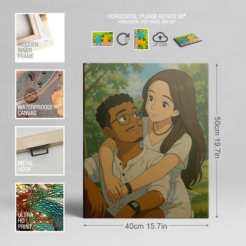 E-shop Individueller Foto-zu-Anime-Stil Leinwanddruck - Japanische -Kunst mit marokkanischem Design gerahmt, personalisiertes Geschenk für Geburtstage,